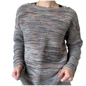 J. Jill Pink Multicolor Heather Stripe Boatneck Cotton Sweater Size Medium